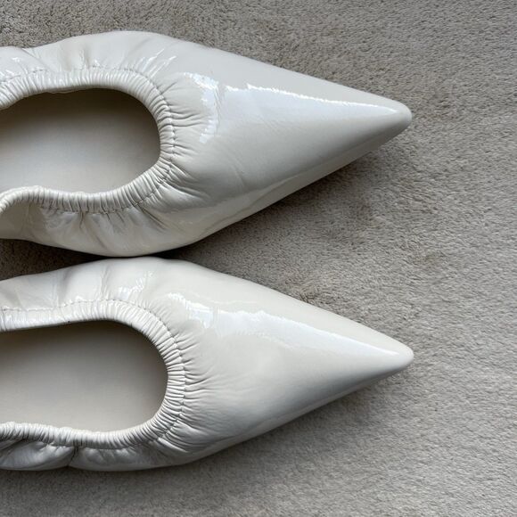 Steve Madden Gracey Bone White Kitten Heel Women 8 Pointy Toe Slingback Ruched - Picture 10 of 16